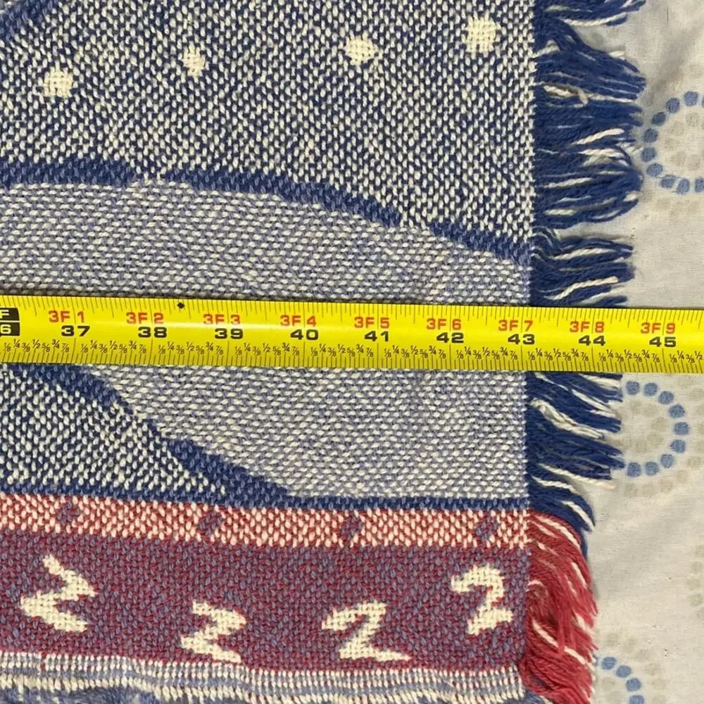 Vintage Woven Throw Blanket Baby Sleep Moon Counting Sheep Fringe 54x43 Afghan